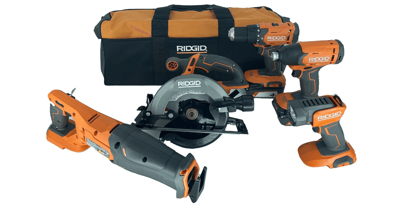 RIDGID 18V Lithium-Ion Cordless 5-Tool Kit with (2) 4.0 Ah Batteries and Charger- R9635 