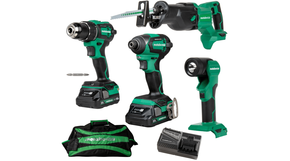 Metabo HPT 18V MultiVolt™ Cordless Driver Drill, Impact Driver, Reciprocating Saw, and Torchlight 4-Pc Combo Kit | Includes 2-18V 2.0Ah Batteries | Lifetime Tool Warranty | KC18DEX4 