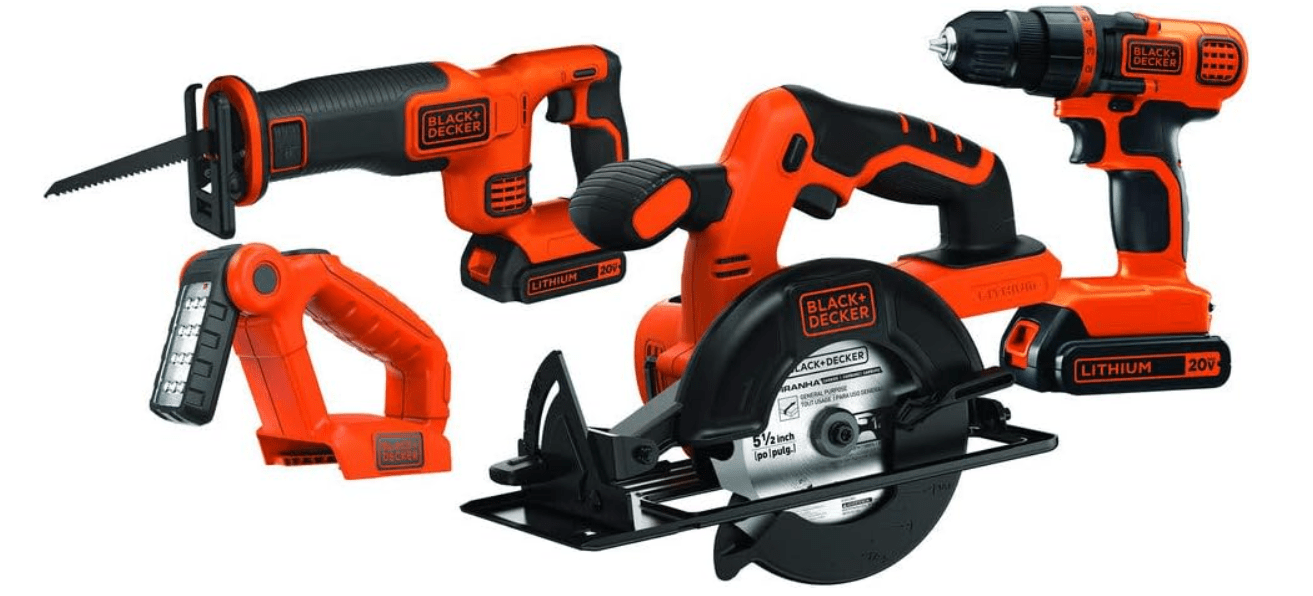 BLACK+DECKER 20V MAX Power Tool Combo Kit, 4-Tool Cordless Power Tool Set with 2 Batteries and Charger (BD4KITCDCRL) 