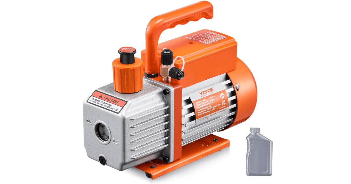 VEVOR Vacuum Pump, 4 CFM, HVAC Single Stage Rotary Vane Vacuum Pump, for R134a R22 R410a Systems, Auto AC Vacuum Pump Kit with Oil Bottle, for Automotive Air Conditioner Maintenance Resin Degassing