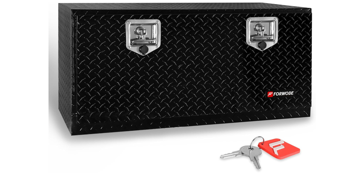 FORWODE 36 Inch Underbody Truck Tool Box Aluminum Heavy Duty Trailer Tool Box for Pickup Truck Bed, RV Toolbox - Black