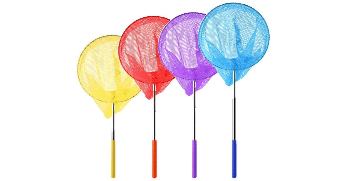 Coopay 4 Pack Telescopic Butterfly Nets Catching Insects Bugs Fishing Nets Great Outdoor Tools for Adults Playing - Extendable from 14.6" to 33.4", Yellow, Blue, Purple, Red