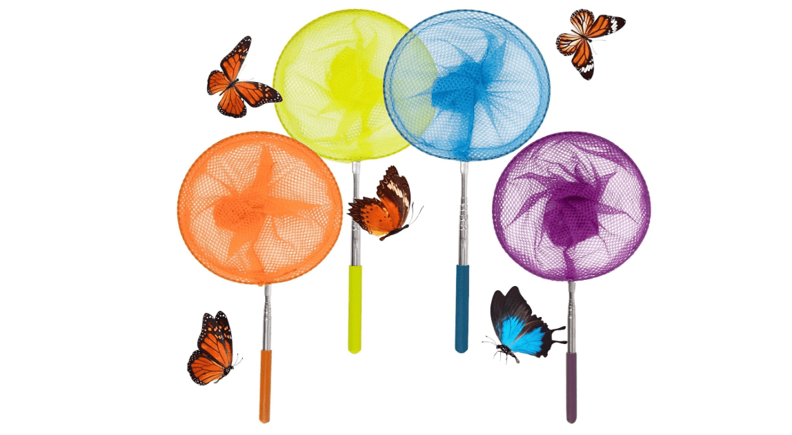 4 Pack Kids Telescopic Butterfly Fishing Nets - Butterfly Catcher Catching Insect Net Colorful Outdoor Tools for Catching Bugs Fish Insect Ladybird Extendable 24 inches and Anti Slip Grip