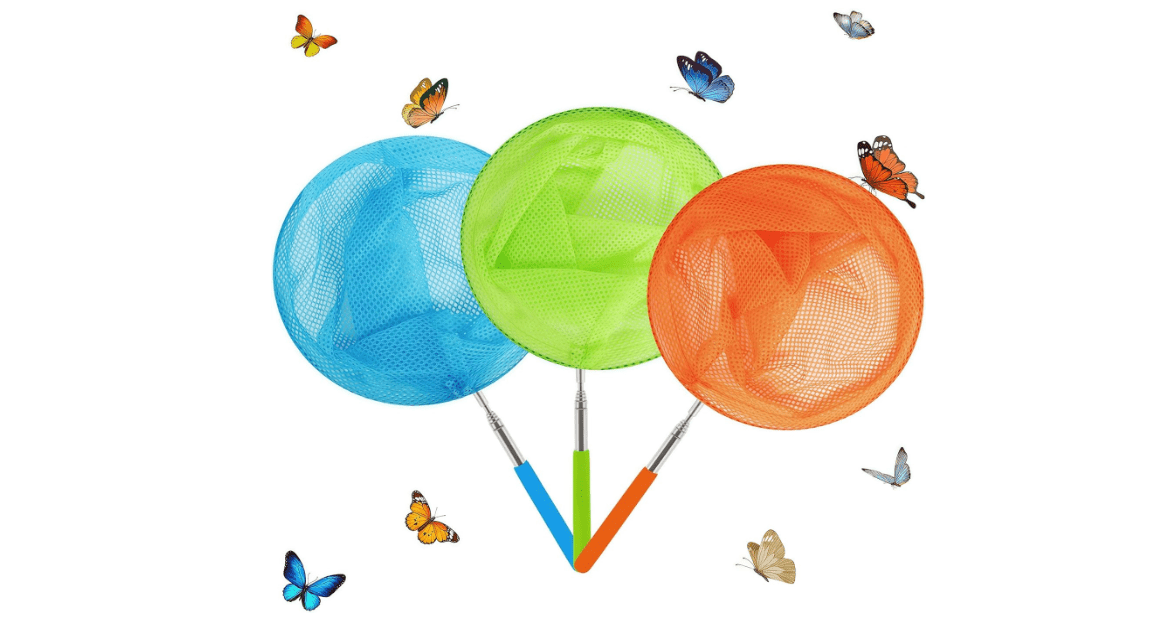 Skrtuan Kids Telescopic Butterfly Fishing Nets Great for Catching Insect Net Perfect Outdoor Tools for Catching Bugs Fish Insect Ladybird, Extendable 34 Inches and Anti Slip Grip (3 Pack)
