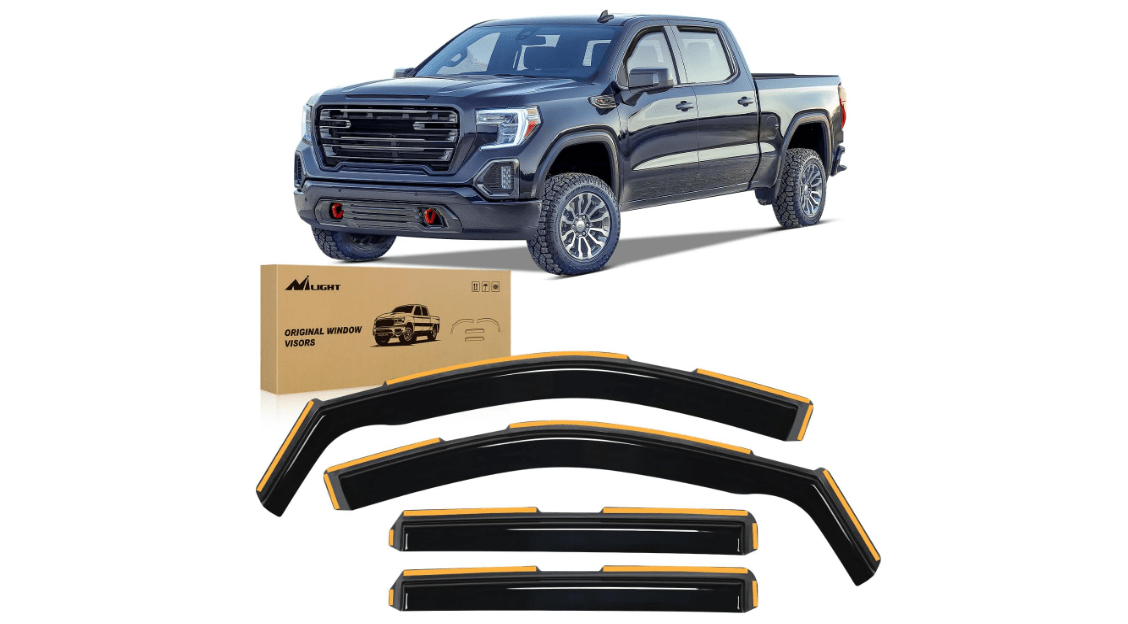 Nilight in Channel Rain Guards for Chevrolet (Chevy) Silverado 1500 Crew Cab/GMC Sierra 1500 Crew Cab 2019 2020 2021 2022 2023 2024 2025 Vent Window Visors-4pcs