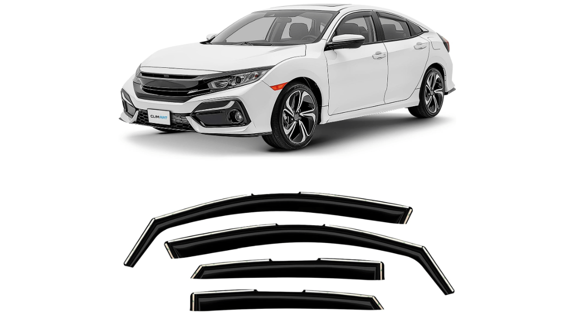 CLIM ART in-Channel Incredibly Durable Rain Guards for Honda Civic 2016-2021 Sedan, Original Window Deflectors, Vent Window Visors, Vent Deflector, 4 pcs. - 616309