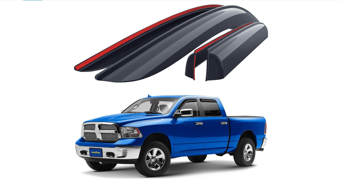 Goodyear Shatterproof Side Window Deflectors for Dodge RAM 2009-2018 Crew Cab 1500 2500 3500, Tape-on Rain Guards, Window Visors for Cars, Vent Deflector,Vent Visor,Car Accessories,4pcs - GY008700