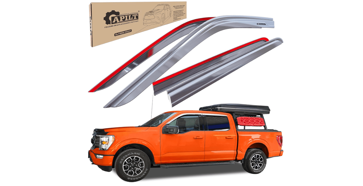 Matte Chrome Rain Guards Window Visors for 2015-2024 Ford F-150 SuperCrew & 2017-2024 Raptor/F250-F550 Super Duty SuperCrew Wind Deflector Car Accessories Outside-Mount 4pcs with Thicker