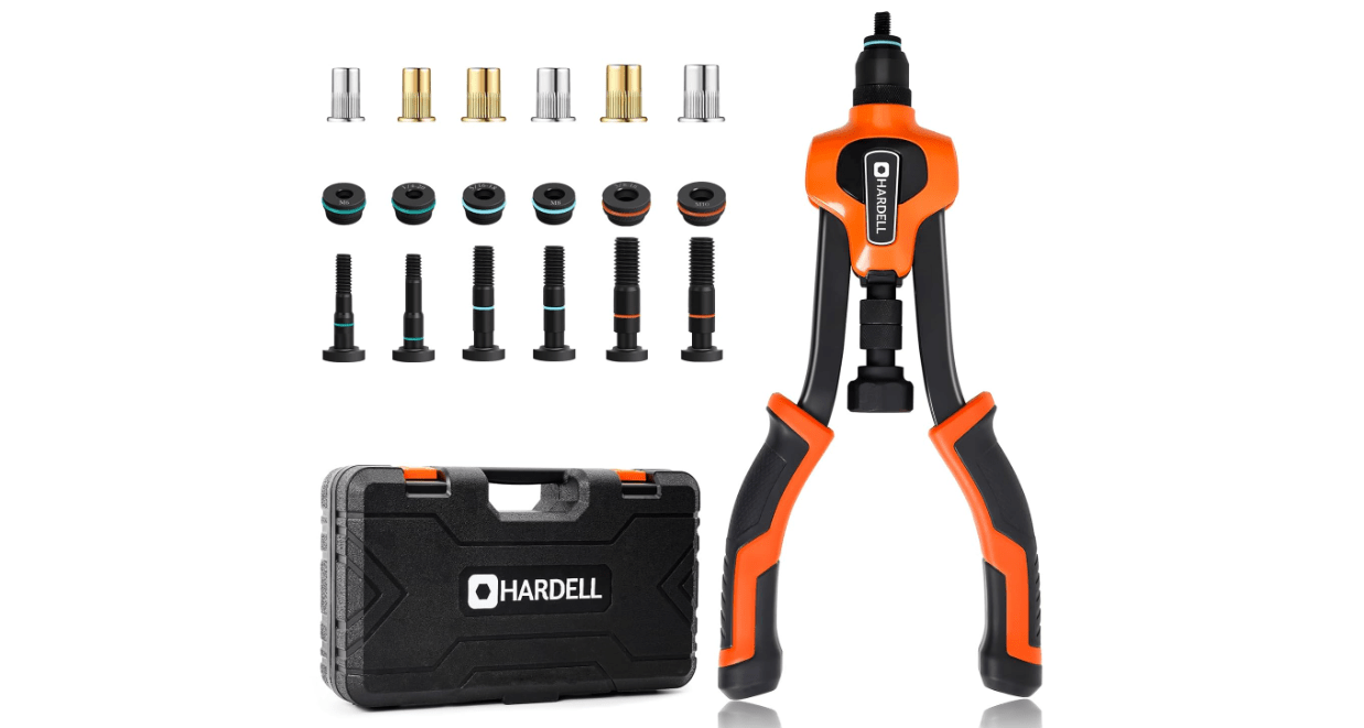 HARDELL Rivet Nut Tool Kit, 14" Rivnut Tool Kit with 80PCS Rivet Nuts, 6 Metric & Inch Mandrels M6, M8, M10, 1/4-20, 5/16-18, 3/8-16 and Rugged Carrying Case