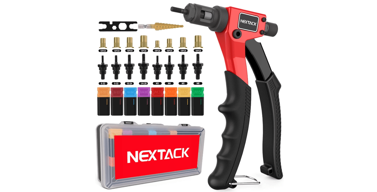 Rivet Nut Tool Kit with a Step Drill Bit & 80 Nutserts for Tight Space, 8" Rivnut Tool Set Riveter with 8 Mandrels 6-32 8-32 10-24 1/4-20 M3 M4 M5 M6 in Organized Rugged Carrying Case NT600