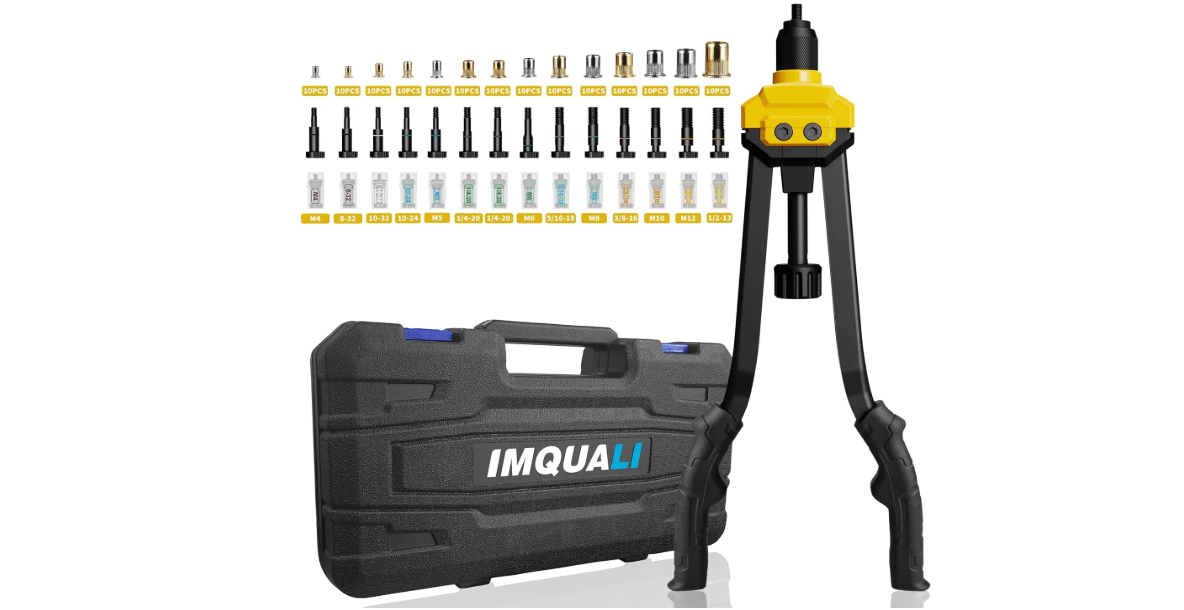 Rivet Nut Tool Rivet Nut Kit, 16" Rivnut Tool Kit with 14 Metric & SAE Mandrels Rivet Nut Assortment Kit with 140 Rivet Nuts, Hand Riveters Nutsert Tool Kit with Durable Blow Molded Case