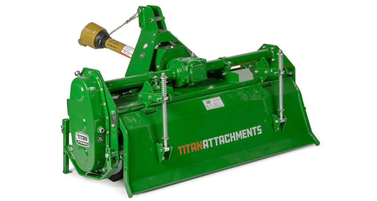 Titan Attachments 3 Point 48" Rotary Tiller Attachment, Fits Cat 1 Tractors, Green Finish, PTO Driven Cultivator with a 540 RPM Gearbox, Replaceable Tines, Aerates Ground Soil