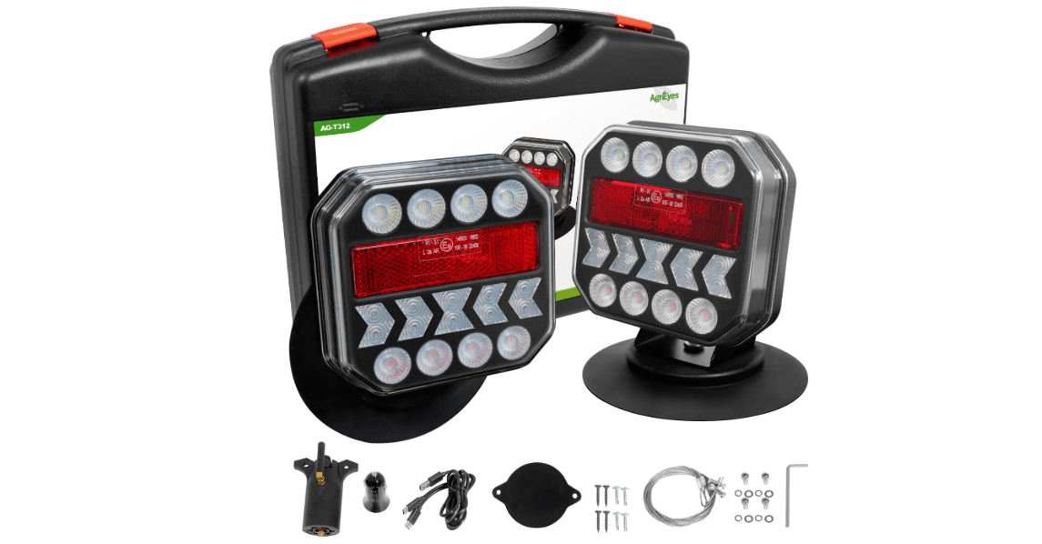 Agrieyes USB-C Wireless Trailer Lights, Adjustable Magnetic Tow Light with Retroreflectors, Rechargeable Towing Light Kit Reverse for Trucks, Boat, RV, Vehicle, Caravan