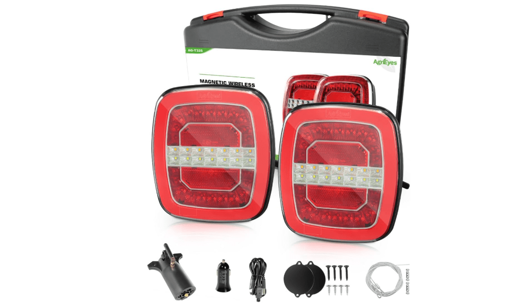 Agrieyes Wireless Trailer Lights for Big Trucks, USB-C Rechargeable Tow Light with Flashing, Magnetic LED Tail Lights Kit for Camper, Caravan, Boat, Rv, Portable Turn Signal Brake Stop Running IP67