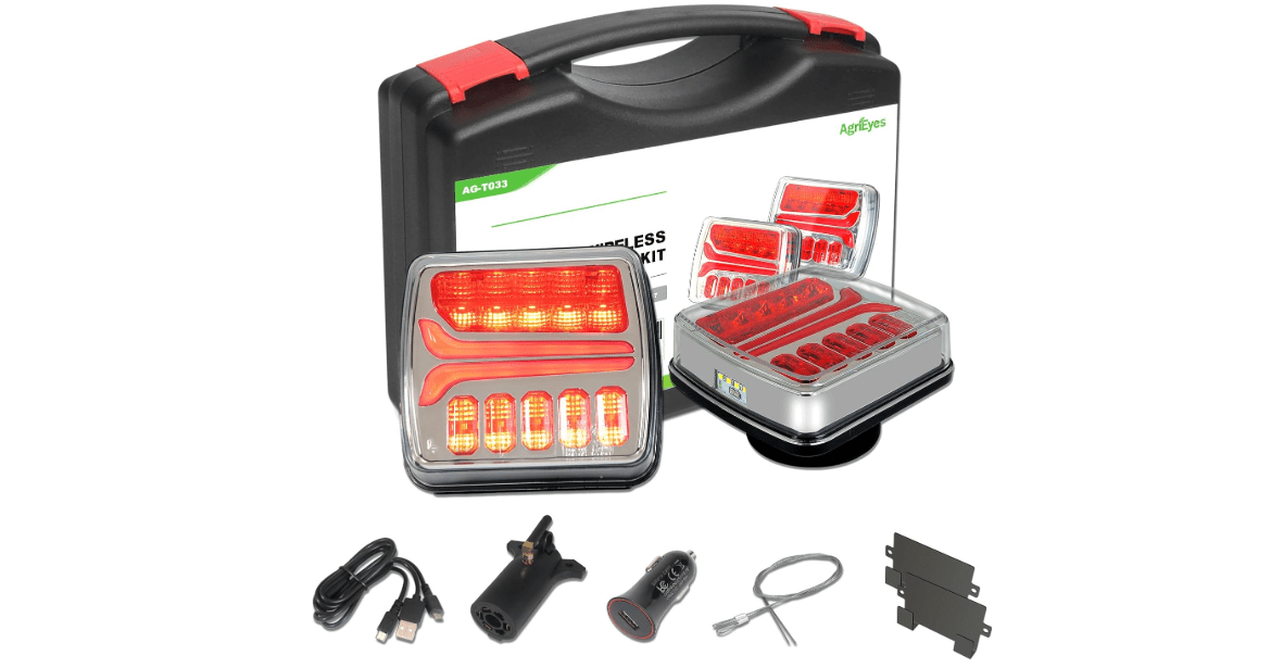 Agrieyes Wireless Trailer Lights, Magnetic LED Trailer Light Rechargeable, Portable Tow Lights Kit for Trucks, Wrenker, Boat, RV, Caravan, DOT Compliant