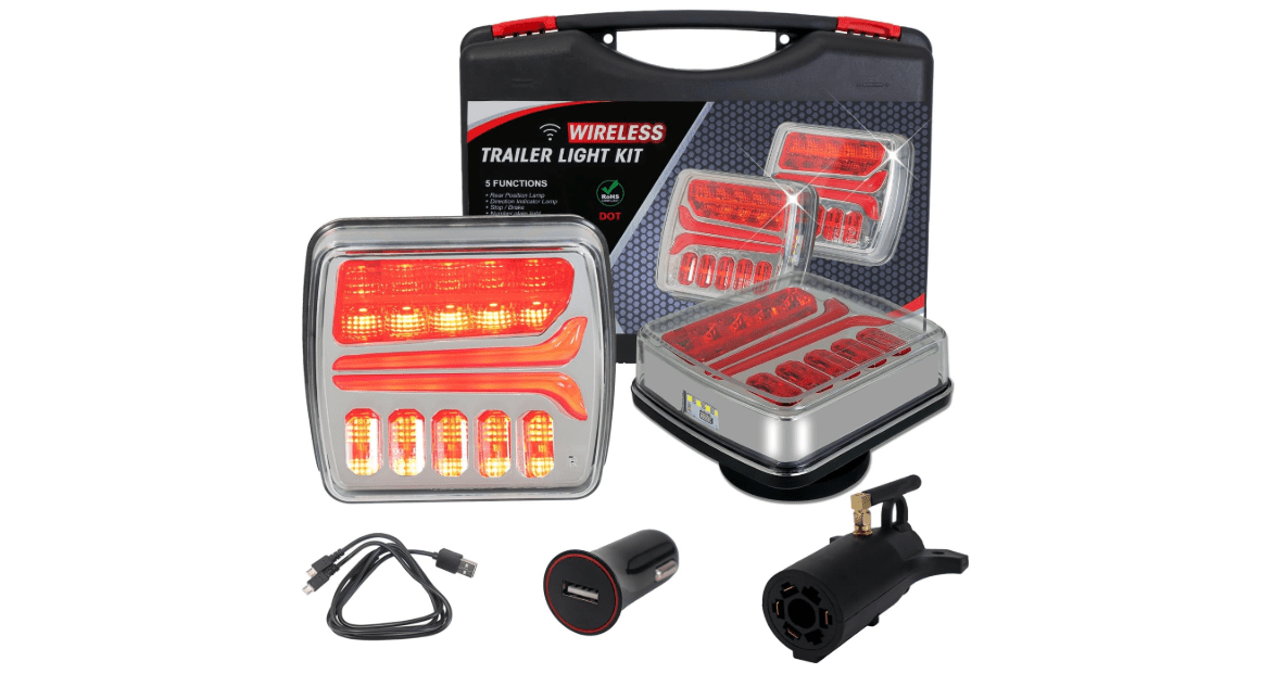 Magnetic Wireless Trailer Lights, Rechargeable LED Trailer Light for Towing Truck, Waterproof Tail Tow Lights Kit for RV Camper Boat Caravan, Portable Turn Signal Brake Running Stop