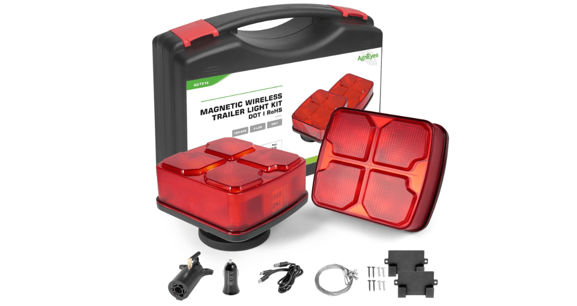 Agrieyes Wireless Trailer Lights Kit for Towing Truck, Rechargeable LED Tow Light with Super Magnetic,7 Way to 4 Way Transmitter for Boat Trailer, Caravan, Camper, RV