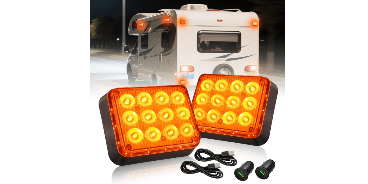 Amber Rechargeable LED Flashing Beacon Lights for Vehicles Magnetic Trailer Lights Wireless Portable Surface Mount Led Warning Emergency Magnetic Strobe Light for Trucks Car Tractor Tow, 2PC