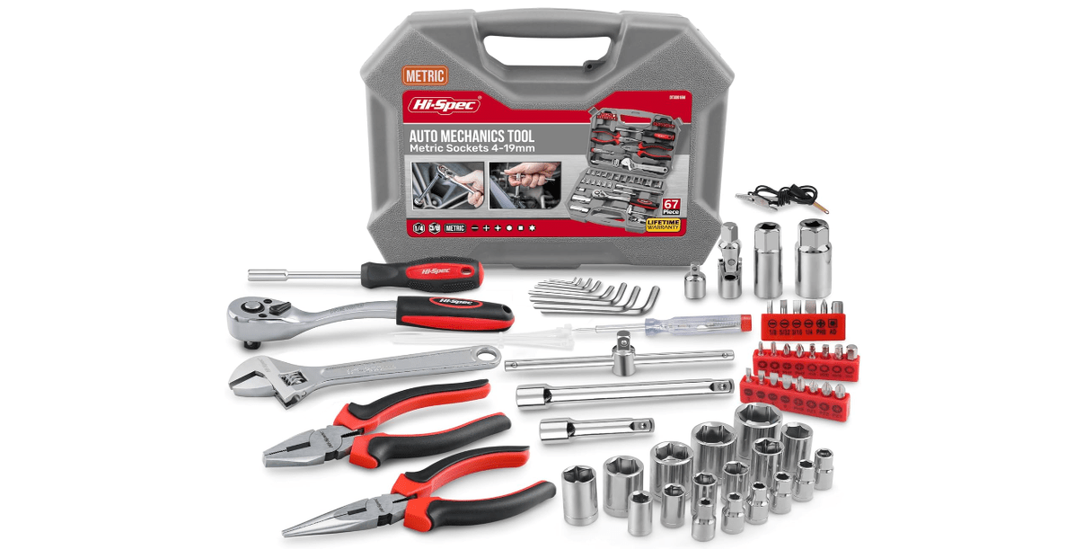 Hi-Spec 67Pc Metric Auto Mechanic Tool Set, Motorcycle & Car Tool Kit, Auto Repair with Pliers, Screwdriver Set, Socket Kit & Tool Box Storage Case for Cars, Trucks, Boats RVs & Jeeps