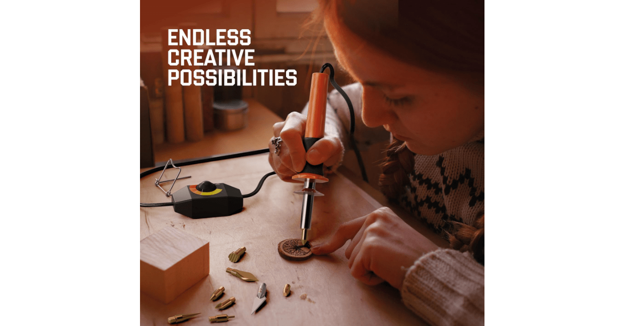 Craft Culture Wood Burning Tool Pen - Craft Burning Tools for Adults & Teens - Wood Burner Kit, Engraver, Carver, Pyrography, Woodburning - Includes 9 Premium Tips - Adjustable Temperature Control