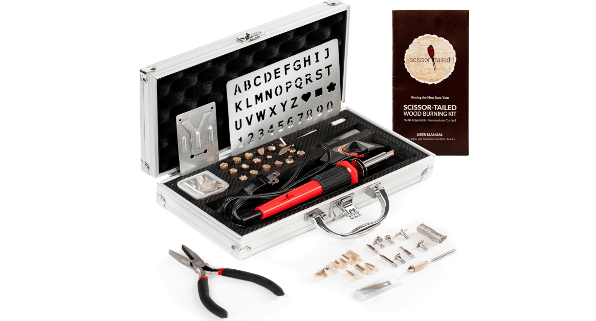 Premium Wood Burning Kit 42PCS | Complete Gift For An Effortlessly Mastering The Art Of Pyrography: 36Tips, Wood Burner Pen with Adjustable Temperature, Metal Stencil, Pliers - All In A Deluxe Case