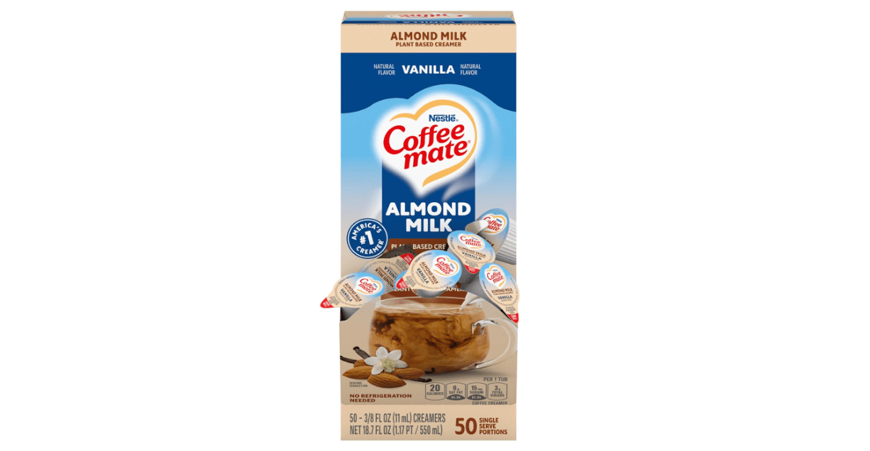 Coffee mate Almond Milk Vanilla Liquid Creamer Singles - Vanilla Almond Milk Flavor - 0.38 fl oz (11 mL) - 50/BoxTub