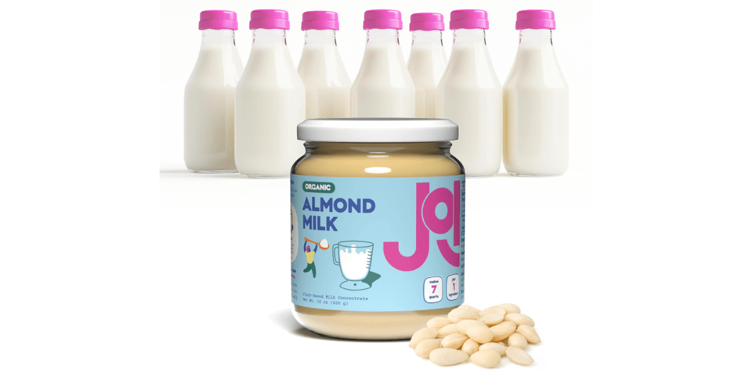 JOI Organic Almond Milk Base, Unsweetened Plain Concentrate - 27 Servings in Glass Jar, Paste / Butter, Blend with Water to Make Up To 7 Plant Milk Quarts - Vegan, Kosher, Shelf Stable, Keto-Friendly, Dairy Free, & Fat Free Milk - Use in Smoothies, Cereal, Ice Cream, Spreads & Baked Goods. 100% Almonds. Contains zero added sugar, gums, oils, or binders. Tastes like Almonds.