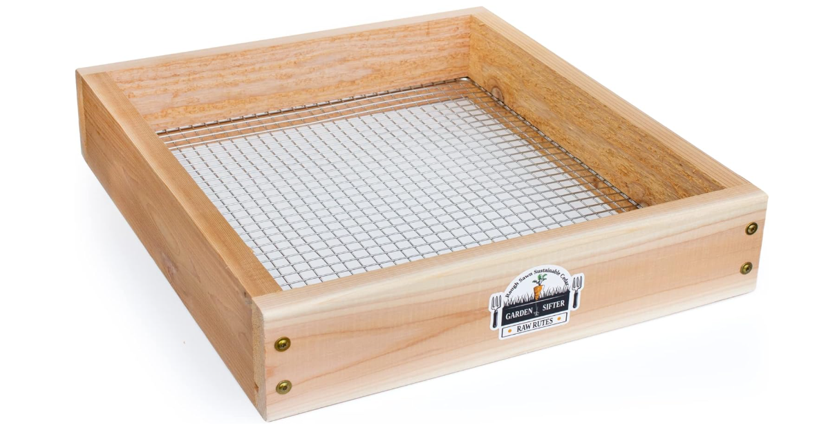 Cedar Garden Sifter for Compost, Dirt and Potting Soil - Handcrafted in The USA - Sustainable Cedar - Heavy Duty Stainless Grate (Handheld)