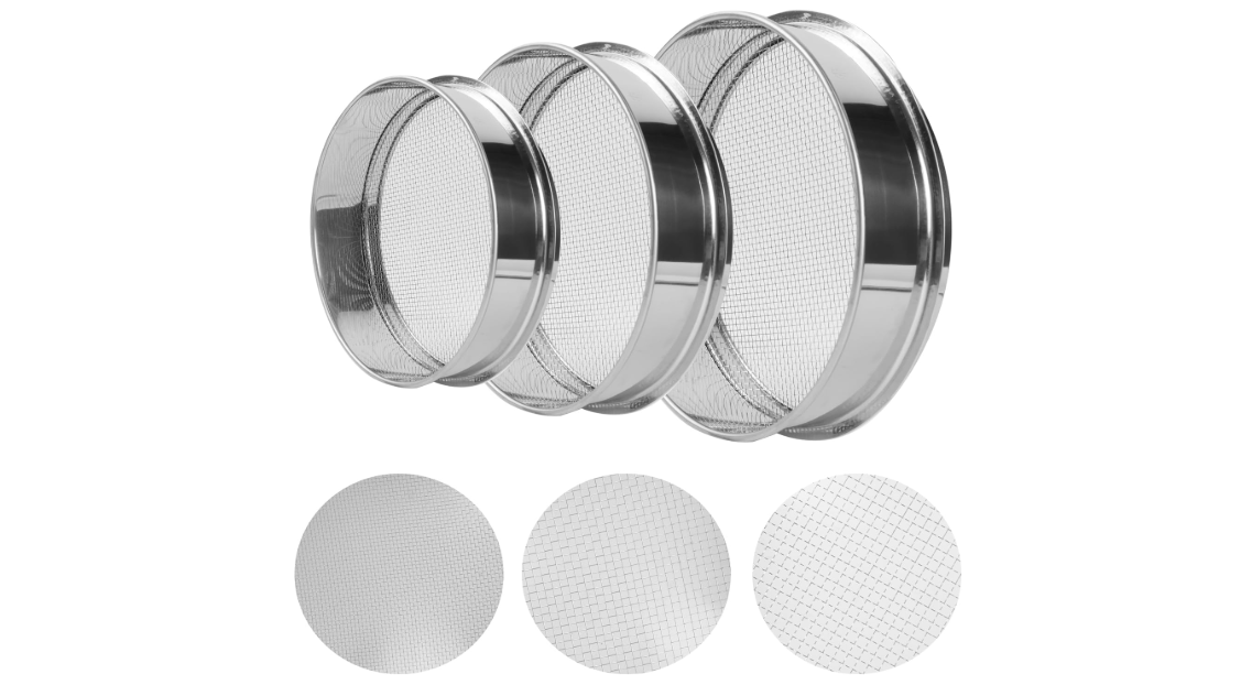 3PCS Soil Sifter Set with 5mm, 3mm, 1mm Mesh - Rock Garden Sieve for Sand, Soil, Compost | Metal Dirt Strainer with Shovel Tools for Gardening, Bonsai, Beach, and Gravel
