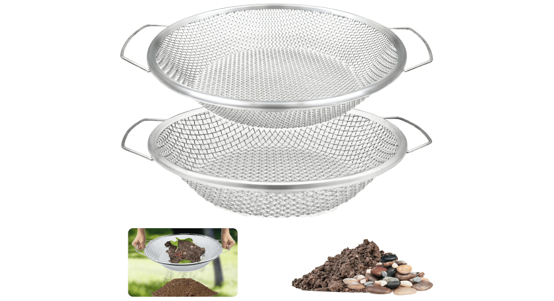 2PCS Soil Sifter for Gardening, Rock Sifter for 5gallon Bucket, Dirt Sifter Compost Sifter, Sifter for Gravel Sawdust Vermicompost, 3mm, 6mm Soil Sifter with Handle