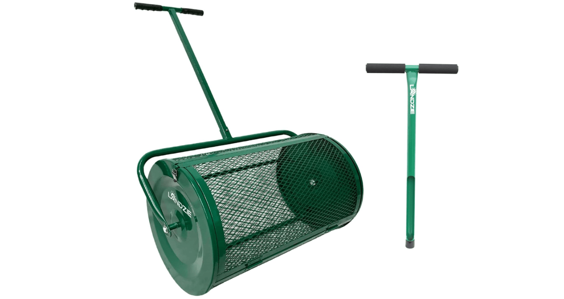 Landzie Lawn & Garden Care Kit - 24 Inch Mesh Push Spreader and 20 Inch Steel Soil Sampler Probe - Test Grass Plugs and Spread Topdressing - Multi-Purpose Compost, Peat Moss, Topsoil (24 Inches)
