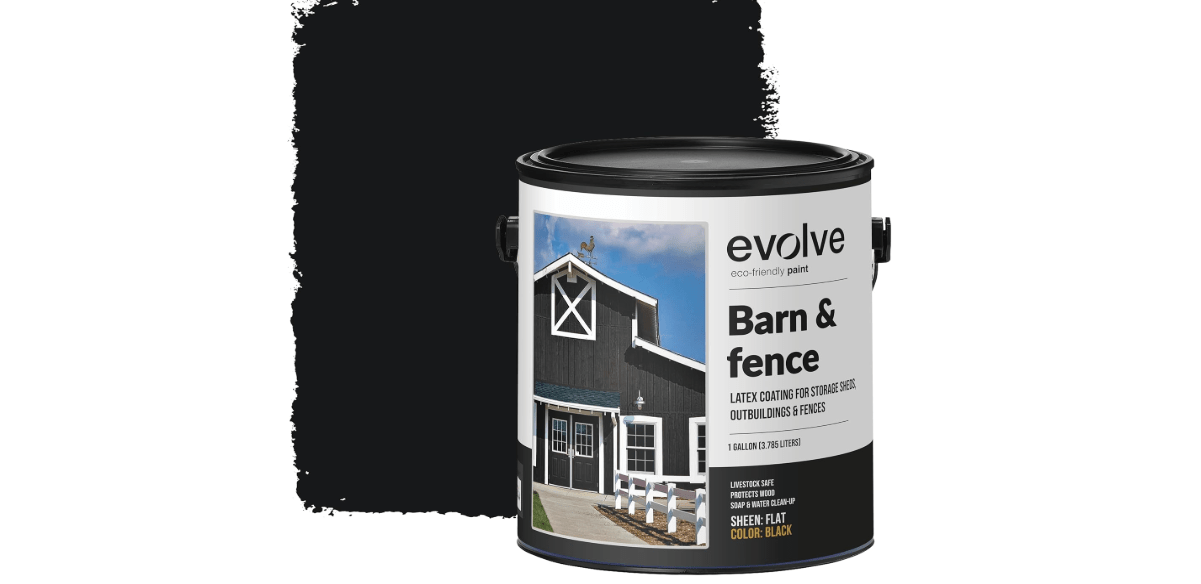 EVOLVE Barn & Fence: Swift Shield High Durability and Scratch-Resistant Paint for Storage Sheds, Outbuildings, and Fences (1 Gallon, Black)