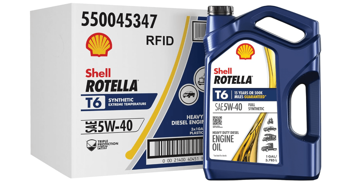 Shell Rotella T6 Full Synthetic 5W-40 Motor Oil, 1 Gallon (3 Pack)
