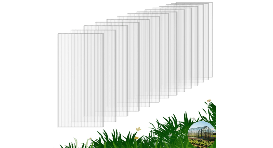 14 Pack Polycarbonate Greenhouse Panels, 4' x 2' x 0.16" Twin-Wall Polycarbonate Sheets for All Weather Greenhouse Covering, Excellent Light Transmission & Weather Resistance for Optimal Plant Growth