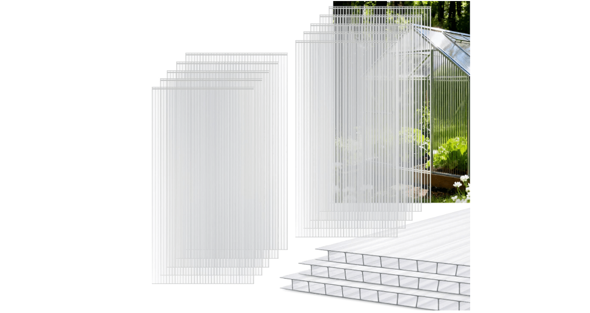 10 Pack Polycarbonate Greenhouse Panels, 4' x 2' x 0.16'' Twin-Wall Polycarbonate Sheets, All Weather Clear Roof Panels Greenhouse Replacement Panels