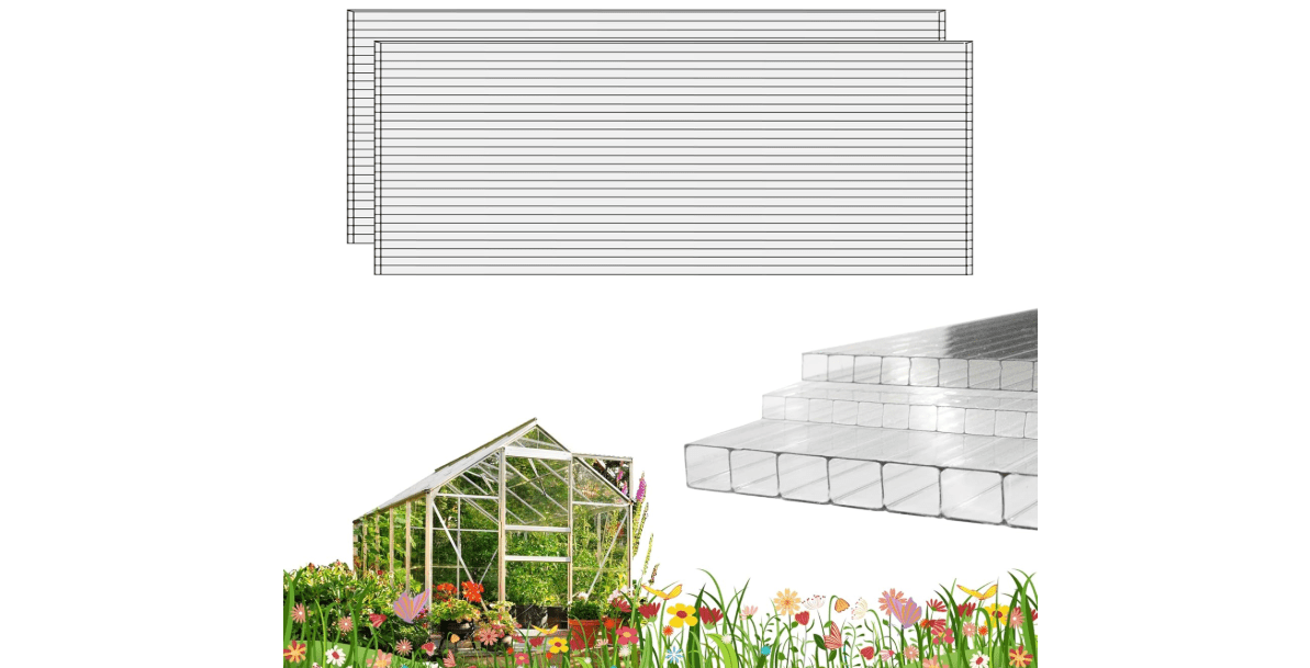3 PCS 4' x 2' x 0.24'' Polycarbonate Greenhouse Panels, Double Layer Polycarbonate Panels, Outdoor Waterproof, UV Protected, Impact Resistance Clear Sheets, for Garden and Greenhouse