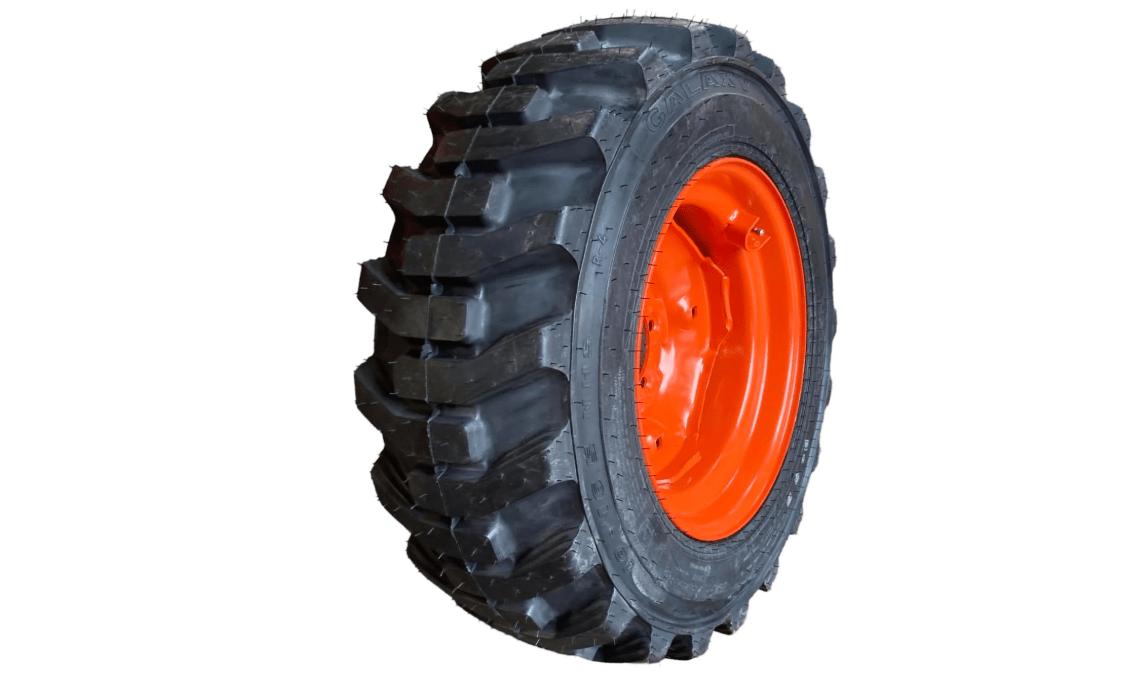Pair of 2-Galaxy Tires HD 10-16.5 XD2010 Skid Steer Tires on Wheels/Rims (8 lug) for some Kubota & Kioti Tractor Fronts -10PLY -10X16.5 (6" lug pattern)