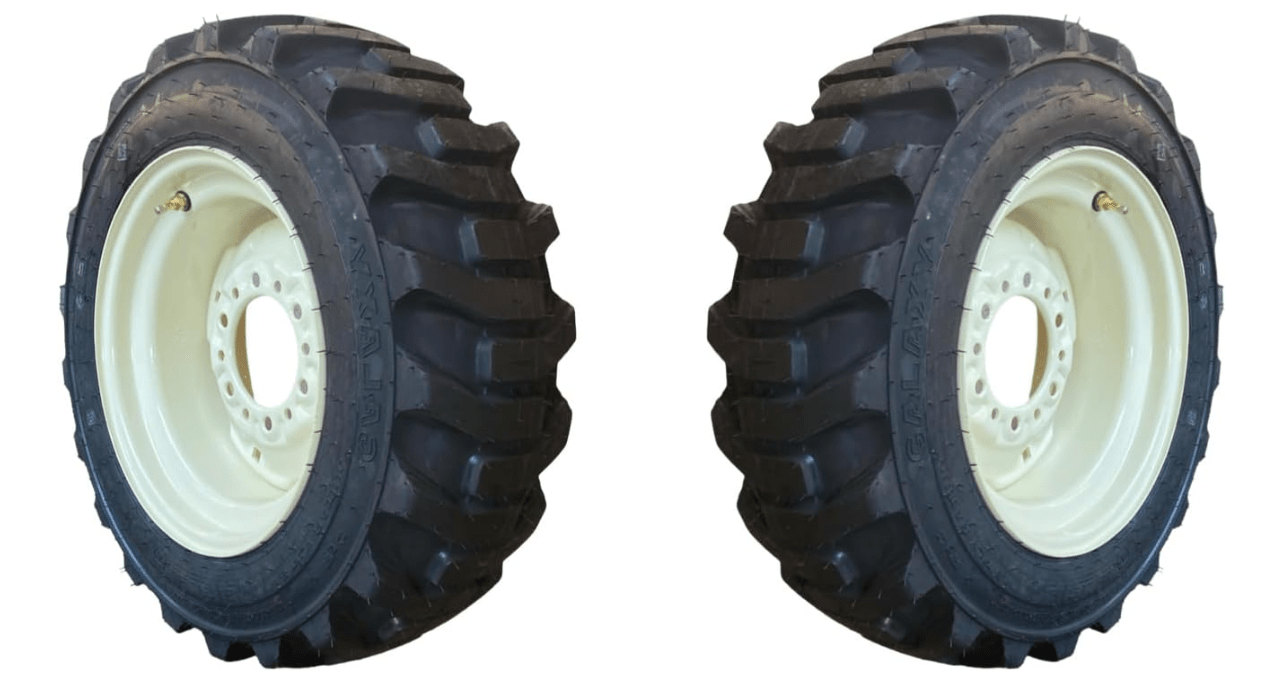 Pair of 2-Galaxy Tires HD 27X8.50-15 XD2010 (R-4) Traction Tires on White/Gray Wheels/Rims (6 lug) for some Tractor Fronts -8PLY -27-8.5-15