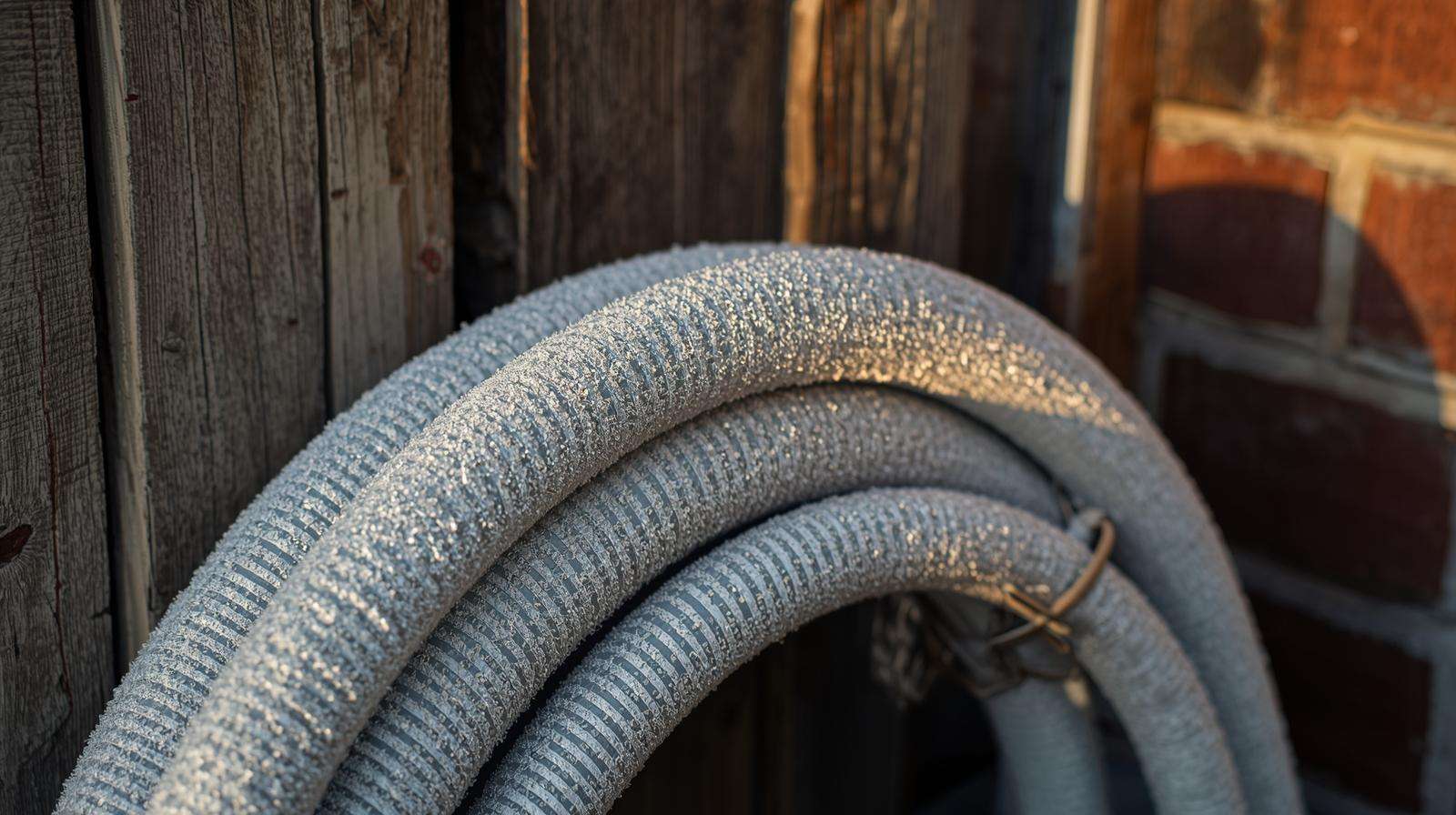 Insulated garden hose to prevent cold water exposure during winter watering.