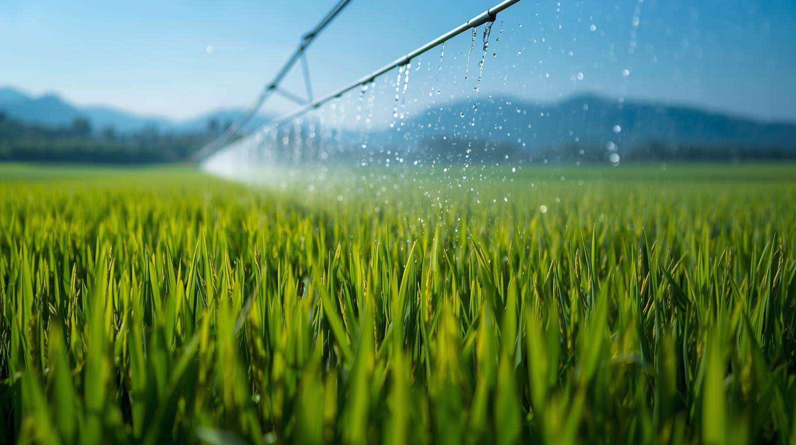 Drip irrigation system watering organic basmati rice field, promoting sustainable water management in agriculture.