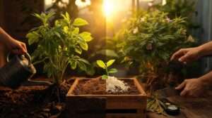 Split grow room showing struggling vs. thriving Amaranth with compost-perlite best soil for plants, featuring DIY mix and happy grower in 2025.
