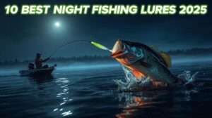 Best night fishing lures—glowing Rapala X-Rap triggering trophy bass strike under moonlight.