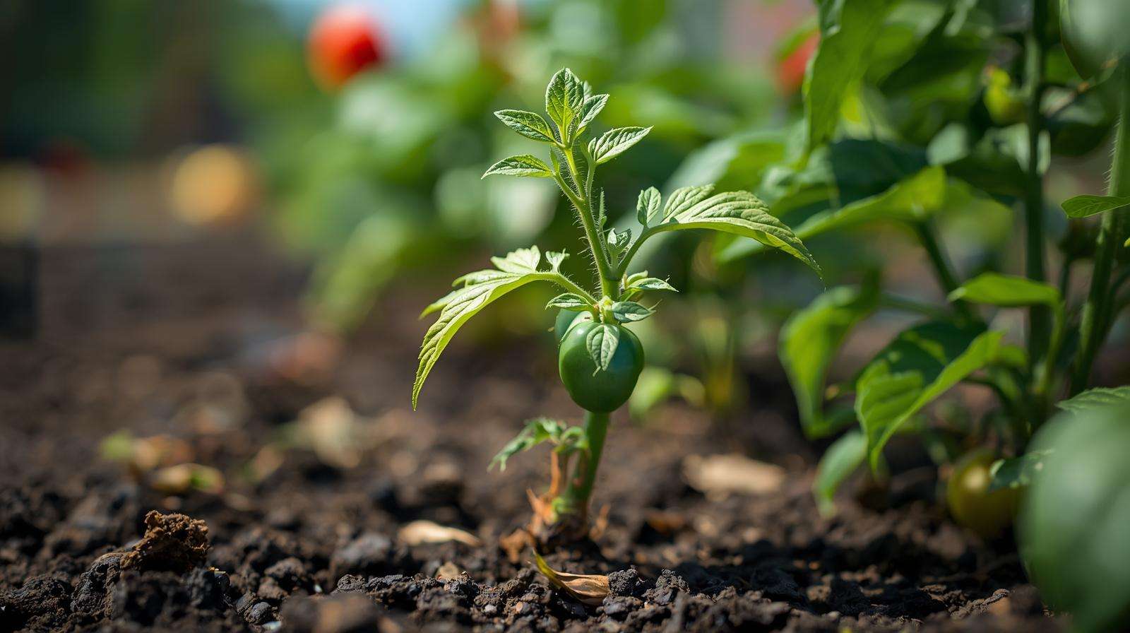 Tomato plant with yellowing leaves indicating nutrient deficiency from improper organic plant food use.