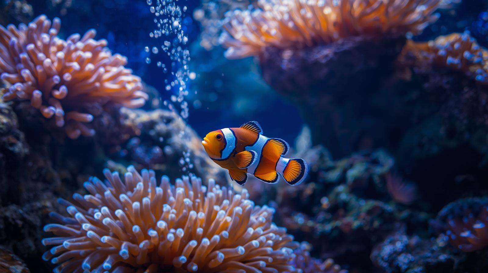 Clownfish in a saltwater aquarium, illustrating survival times for how long do fish live out of water.