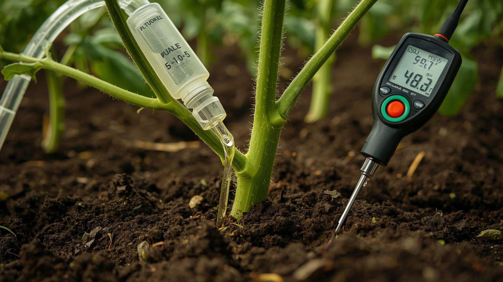 Fertigation delivery of 5-10-5 fertilizer through drip to tomato plants