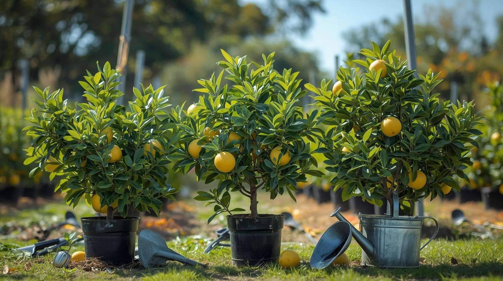 Meyer, Eureka, and Lisbon lemon trees in pots, showcasing variety selection as long as the lemon trees grow.