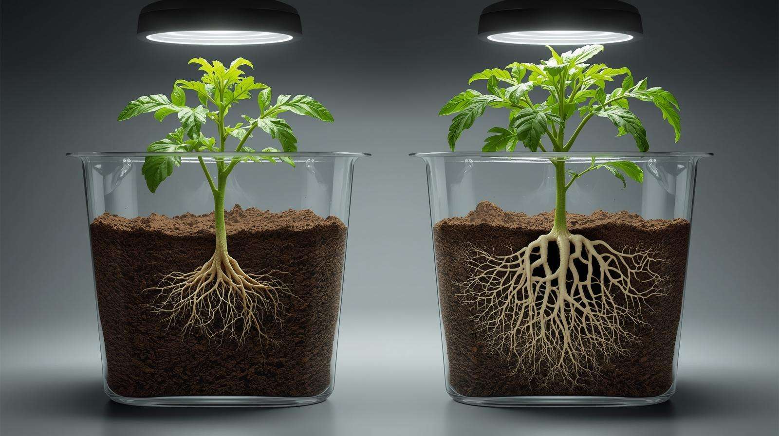 Tomato seedling root comparison: urea vs 5-10-5 fertilizer for early development