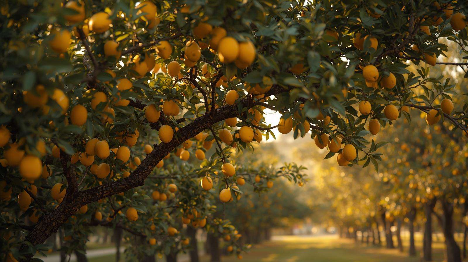 Mature lemon tree with abundant ripe lemons, thriving as long as the lemon trees grow.