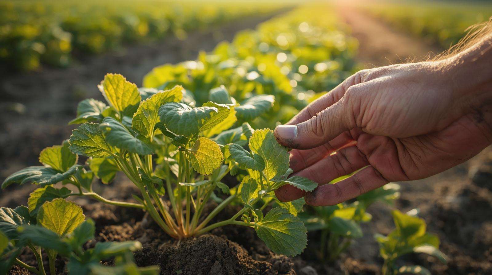 Potato plant with yellowing leaves for potato fertilizer deficiency diagnosis in field.