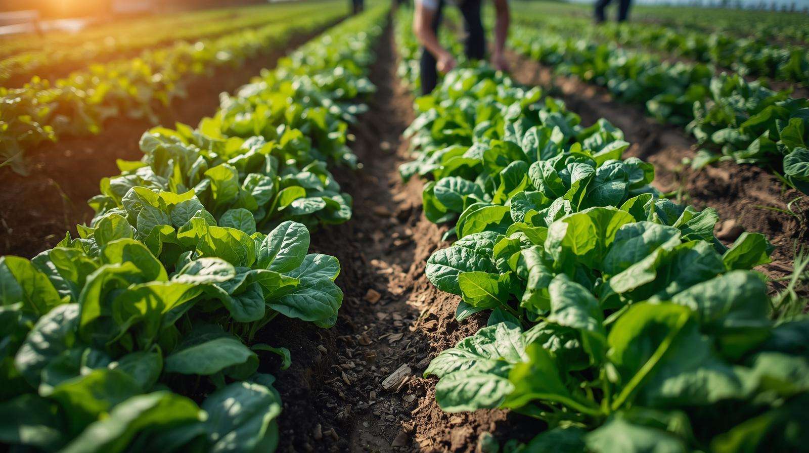 Farmer harvesting vibrant spinach, demonstrating the success of 20-10-10 fertilizer in boosting leafy green yields.